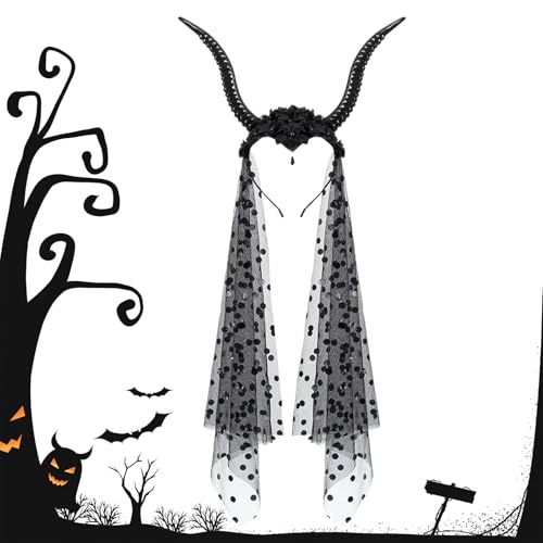 Halloween Ziegenhörner Kopfband | Retro Ziegenhorn Haarreif Mit Schleier,Cosplay Haarband Halloween Kostümzubehör für Themenpartys Aufführungen an Feiertagen und Halloween Ziegenhörner Kopfband | Retro Ziegenhorn Haarreif Mit Schleier,Cosplay Haarband Halloween Kostümzubehör für Themenpartys Aufführungen an Feiertagen und von Tewzafiya