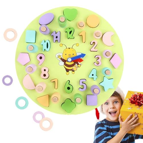 Holzspielzeug zum Sortieren von Zahlen und Formen, Lernuhr für Kinder,All-in-1-Lernuhr-Zahlenform-Matching-Spiel | Pädagogisches Farb- und Zahlenlabyrinth, Kinder Mathe Zählen Geometrische Form Passen von Tewzafiya