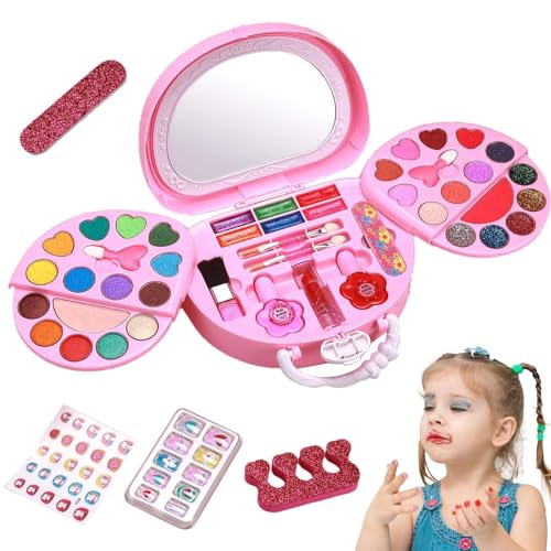 Make-up für Kinder, Waschbares Schminkspielzeug für kleine Mädchen, Sicheres, komplettes und tragbares Make-up-Set für kleine Mädchen als Geburtstags von Tewzafiya