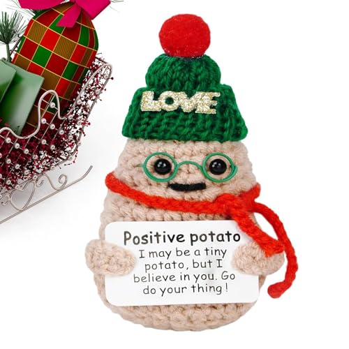 Positive Häkeltiere, Plüsch zur emotionalen Unterstützung,Weihnachtsmütze Kartoffel Häkelpuppe Lustiges Plüsch - Emotional Support Pickle, weiche Weihnachtsgurke, Partydekoration für Wohnzimmer, Schla von Tewzafiya