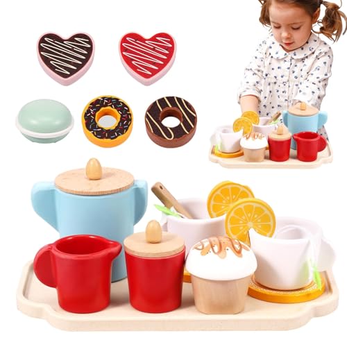 Prinzessin Tea Time Toy, Teeparty-Set für kleine Mädchen,Holz-Indoor-Aktivitätsset Rollenspielspielzeug | Spielküchenzubehör, Lernspielzeug für Kinder, und Mädchen von Tewzafiya