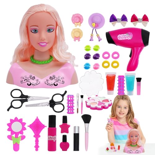 Puppenkopf für Mädchen schminken - Lebendiger Friseurpuppenkopf Interessant | Mädchen-Kopfschmuck-Spielzeug-Set, 36-teiliges pädagogisches Simulations-Haarstyling-Set, multifunktional für Kinder, Kind von Tewzafiya