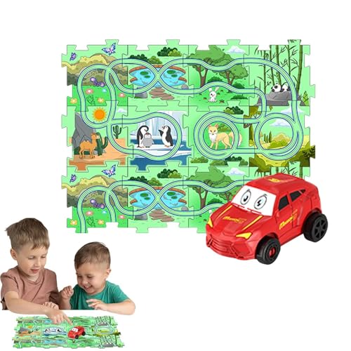 Puzzle Racer Kinder-Autobahn-Set,Puzzle-Autobahn,Autospielzeug Puzzlebrett Rennstrecke | Lernspielzeug, Landthema-Puzzle-Renner, Puzzle-Strecke, Kleinkindspielzeug für Kinder ab 3 Jahren von Tewzafiya