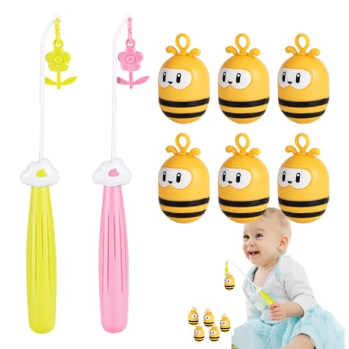 Spielzeug-Angelrute, Kinder-Angelspiel - Niedliches Angelspielzeug in Cartoon-Bienenform - 6 wackelnde Fische in Bienenform und 2 magnetische Teleskop-Angelrute, Partyspielspielzeug für den Familienab von Tewzafiya