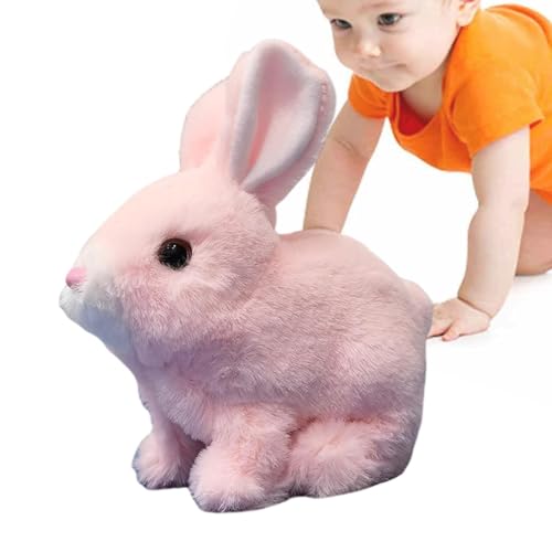 Springer Bunny Plüsch Haustier, Jumping Kaninchen für Mädchen, Elektrischer Sprung Kaninchen weiche Plüschfiguren, Kinder und Erwachsene interaktive Hoping -Hasen mit Klang für Wohnzimmer, Schlafzimme von Tewzafiya