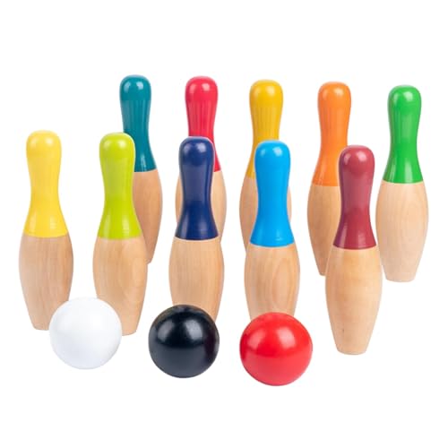 Tewzafiya Bowling-Pins-Spielzeug, Kinder-Bowling-Set - Bowlingspiele für Kinder,Mini-Bowlingkegel und Ballspielzeug, Holzspaß für Kleinkinder drinnen und draußen von Tewzafiya