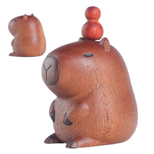 Tewzafiya Capybara Figur Ornament, handgemachte Capybara Skulptur - Kleine Capybara-Skulpturen aus Holz für den Tisch - Kreative handgemachte Sammler-Capybara-Figur für Esstisch, Schreibtisch von Tewzafiya