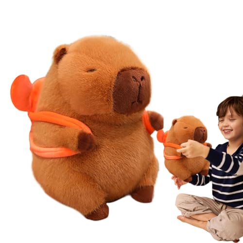 Tewzafiya Capybara Plüsch, Plüsch Capybara, Umarme weiches dekoratives Spielzeug, Nettes kleines Capybara -Spielzeug mit abnehmbarem Rucksack, Plüschpuppe für Kinder und Erwachsene von Tewzafiya