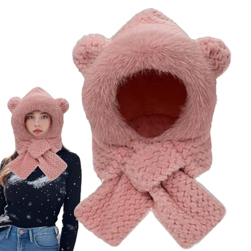 Tewzafiya Fuzzy-Mütze, Bärenohren-Mütze,Niedliche Wintermütze mit Hasenohren, warmer Bärenschal - Plüschmütze, Bärenkostüm für Familie, Freunde, Kinder, Frauen, Jugendliche, ältere Menschen von Tewzafiya