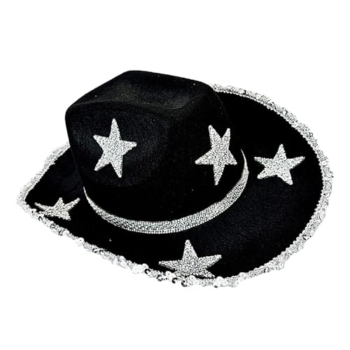 Tewzafiya Glitzer-Cowgirl-Hut, glitzernde Cowboy-Hüte für Damen - Filz-Stern-Cowboyhut für Damen,Bunter Cowgirl-Hut, Halloween-Kostüm für Feier, Tanz, Hochzeit von Tewzafiya