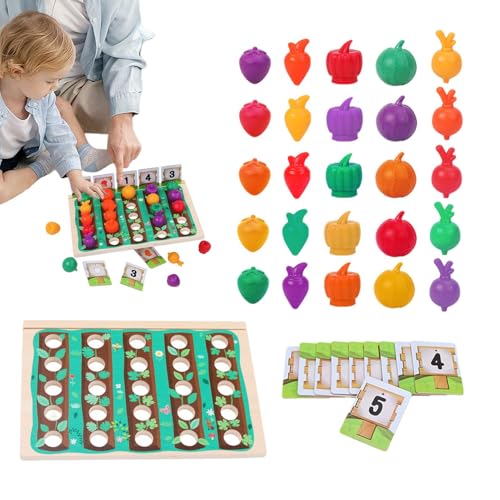 Tewzafiya Holzspiel-Essenssets für Kinder, Erntespiel für Kinder | Holz-Fake-Gemüse-Form-Matching-Spiel | Lern- und pädagogisches Spielspielzeug für den Vorschulalter zur Entwicklung der Feinmotorik von Tewzafiya