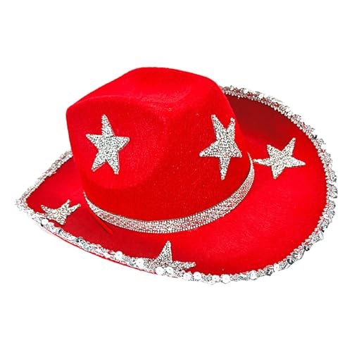 Tewzafiya Stern-Cowboy-Hut, Glitzer-Cowgirl-Hut,Strass Stern Cowgirl Hut - Bunter Cowboyhut, weicher Cowboyhut für Tanz, Hochzeit, Partys von Tewzafiya