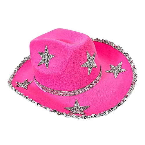 Tewzafiya Stern-Cowboy-Hut, Glitzer-Cowgirl-Hut,Strass Stern Cowgirl Hut | Leichter Western-Cowboyhut, farbenfroher Cowgirl-Hut für Festivals von Tewzafiya