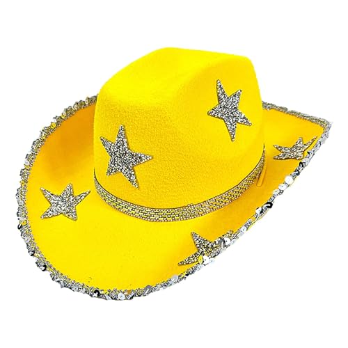 Tewzafiya Western-Cowgirl-Hut,Strass-Cowgirl-Hut - Filz-Stern-Cowboyhut für Damen,Leichter Western-Cowboyhut, farbenfroher Cowgirl-Hut für Festivals von Tewzafiya