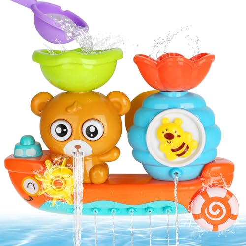 Badespielzeug, Badewannenspielzeug Kinder mit Wasserschaufel,Wasserspielzeug Kinder, Bär und Bee Wasserdusche Spielzeug, Babyspielzeug Geschenk für Jungen und Mädchen Geburtstag ab 1 2 3 4 5 6 Jahre von Texliney