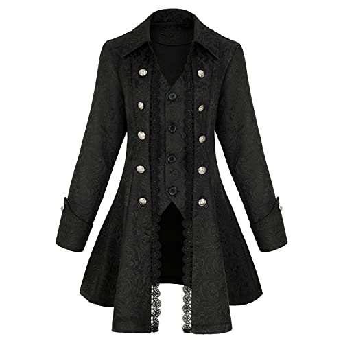 Teyujosem Damen Renaissance Gothic Mantel Mittelalter Pirat Steampunk Weste Jacke (Z3007BK, 2XL) von Teyujosem