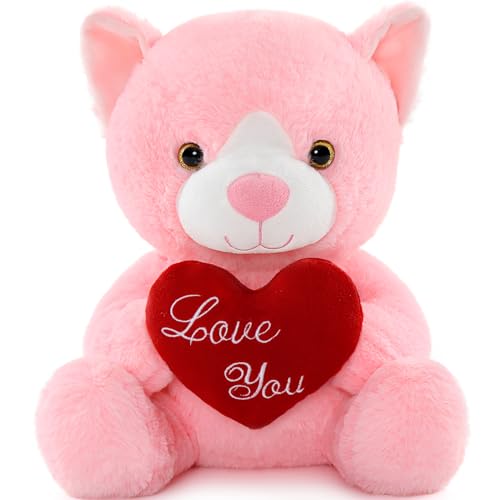 Tezituor Valentines Cat Stuffed Animal I Love You Pink Cat Plush with Heart ,12 Inches Soft Cat Toy Valentine's Day Gifts for Girls Girlfriends von Tezituor