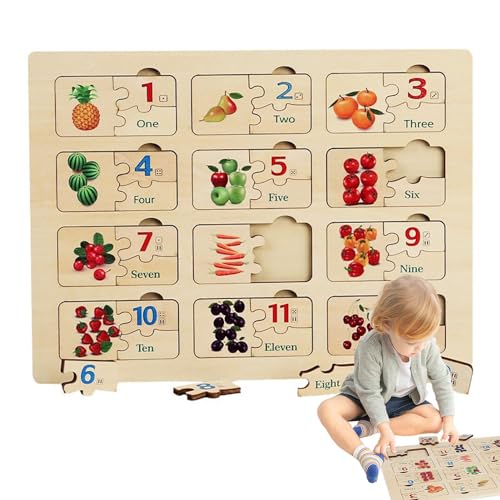 Tezklc Zahlenpuzzle aus Holz, Zahlenlernpuzzle für Kleinkinder - Kognitives Zahlen-Lehrbrett-Puzzle,Kognitives Lernen, pädagogisches Aktivitätsbrett, Spielzeug für frühe Entwicklungsfähigkeiten für von Tezklc