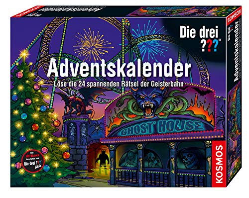 Die drei ??? Adventskalender von KOSMOS 634162, Löse 24 spannende Rätsel in der Geisterbahn, mit 24 Detektiv-Gimmicks, Spielzeug-Adventskalender für Kinder ab 8, Krimi Geschichte bis Weihnachten von Kosmos