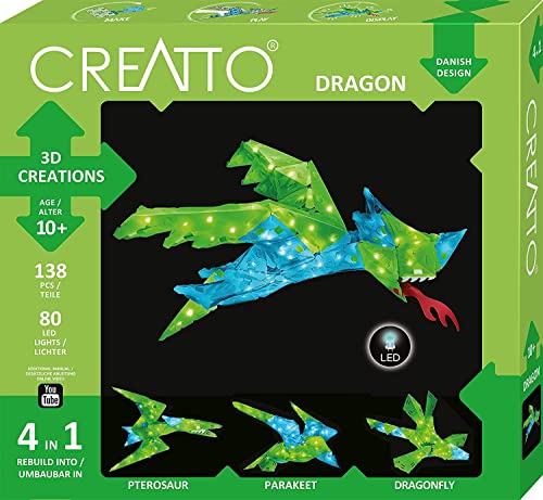 KOSMOS 3584 CREATTO Drache 3D-Leuchtfiguren entwerfen, 3D-Puzzle-Set für Drache, Flugsaurier, Sittich, Libelle, 138 Steckteile, 80-tlg LED-Lichterkette, Sky/Pale Blue von Thames & Kosmos