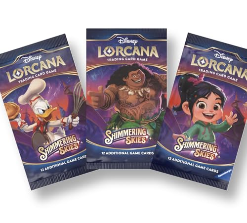 Shimmering Skies 3 Packs | Lorcana Set 3 x Booster Packs | Sammelkarten in 3 Boosterpacks | Für Sammler Disney Lorcana | Shimmering Skies enthält 12 Karten pro Packung + TCYM Pouch von That Chunky Yellow Mouse