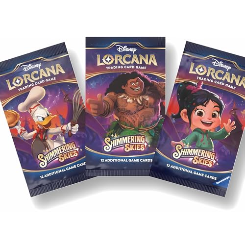 Shimmering Skies 3 Packs | Lorcana Set 3 x Booster Packs | Sammelkarten in 3 Boosterpacks | Für Sammler Disney Lorcana | Shimmering Skies enthält 12 Karten pro Packung + TCYM Pouch von That Chunky Yellow Mouse