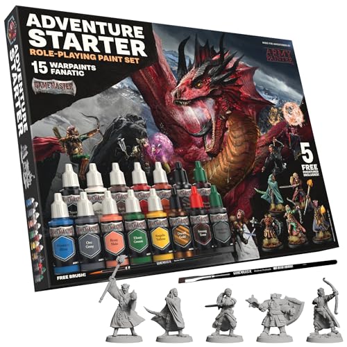 The Army Painter, GameMaster: Adventure Starter Role-Playing Paint Set Combo, 15 x 18 ml Fanatic Modellbau Farben, inkl. Grundierung, 5 Tabletop Figuren & 2 Pinsel - Für DND & Warhammer von The Army Painter