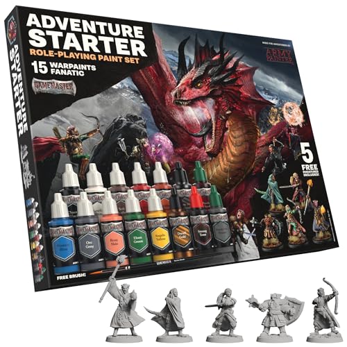 The Army Painter, GameMaster: Adventure Starter Role-playing Paint Set, 15 x 18 ml Fanatic Modellbau Farben, inkl. Grundierung, 5 Tabletop Figuren & 1 Pinsel - Für Dnd & Warhammer von The Army Painter