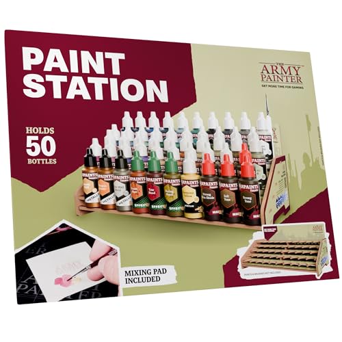 The Army Painter, Paint Station, Farbenregal für 50 Warpaints Fanatic, Speedpaint und Warpaints Air Acrylfarben, inklusive Aufbewahrung für Pinsel und 100 Blatt – Farbenständer für Miniaturen von The Army Painter