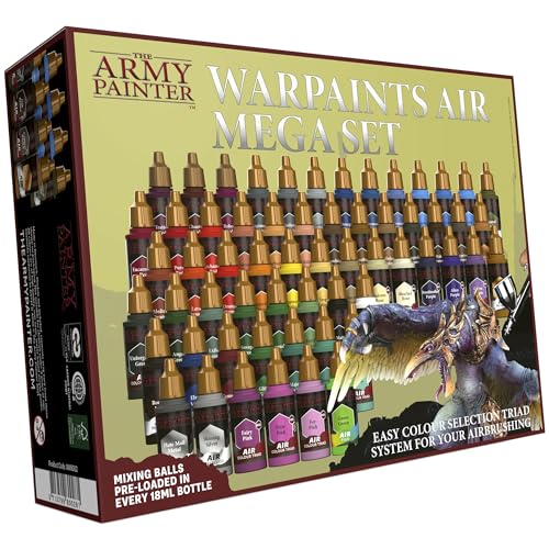 The Army Painter, Warpaints Air Mega Set, 60 x 18ml Vorgemischte Acrylfarben für Airbrush, Inklusive 9 Metallics und 1 Fluoreszierende Farbe - Airbrush Farben Set für Modellbau- und Miniaturfarben von The Army Painter