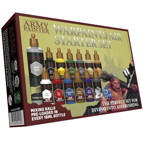 The Army Painter, Warpaints Air Starter Set, 12 x 18ml Vorgemischte Acrylfarben für Airbrush,1 Grau Grundierung, Airbrush Farben Set für Wargames Tabletop Miniaturen & Modellbau von The Army Painter