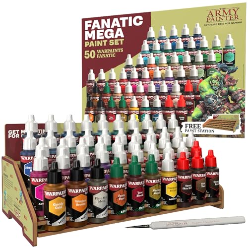 The Army Painter Warpaints Fanatic: Mega Set, 50 Farben: 36 Acrylfarben, 4 Hauttöne, 3 Metallfarben, 4 Wasch- und 4 Effektfarben, 1 kostenloser Malstation & Pinsel, zum Bemalen von Miniaturen von The Army Painter