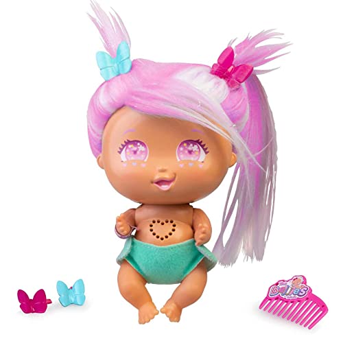 The Bellies From Bellyville - Bellie HaHa Hanna, Baby-Puppe mit lustigem Lachen, langes und weiches Haar, zum Kämmen mit Kamm und Zubehör, Famosa (700017351) von The Bellies From Bellyville