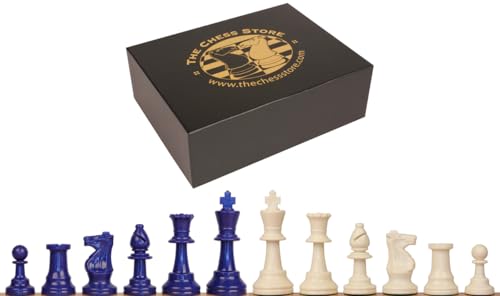 Standard Club Schachset aus Kunststoff, Blau & Elfenbein, mit Box, 9,5 cm König von The Chess Store