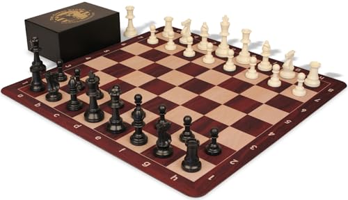 The Chess Store Club Special Plastic Chess Set Black & Ivory Pieces with Extra Queens, Rosewood & Maple Floppy Chess Board & Box - 9.5 cm King von The Chess Store