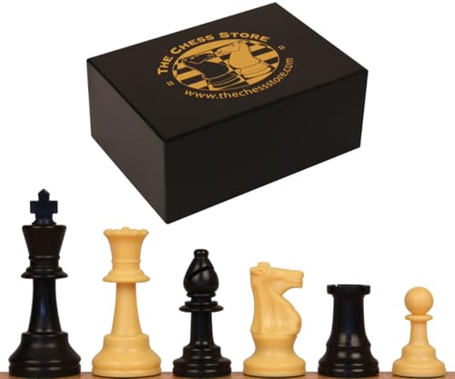 The Chess Store Club Special Turnier Size Triple Weighted Plastic Chess Pieces Black & Camel with Extra Queens & Box - 9.5 cm King von The Chess Store