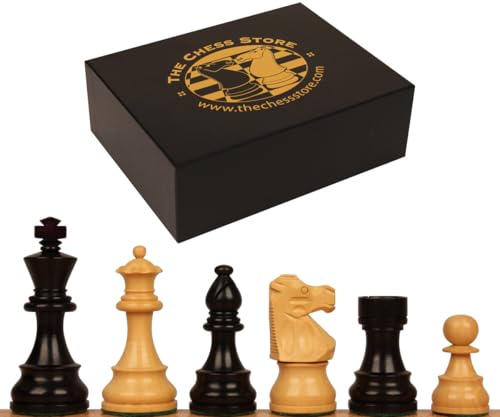 The Chess Store Französische Lardy Staunton Schachfiguren aus Holz, Ebenholz und Buchsbaum, mit extra Königinnen und Box, 8,3 cm König von The Chess Store