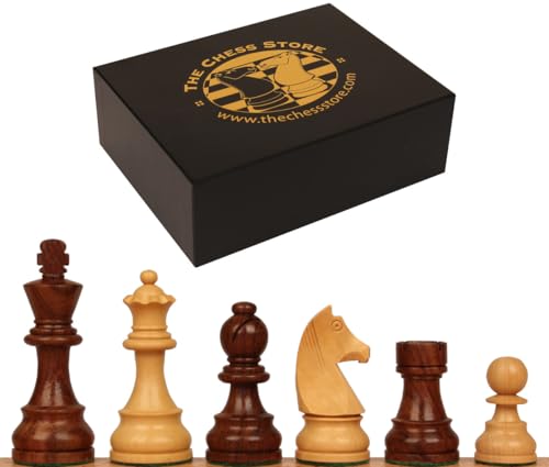 The Chess Store German Knight Staunton Wood Chess Pieces Golden Rosewood & Bookwood with Extra Queens & Box - 8.3 cm King von The Chess Store