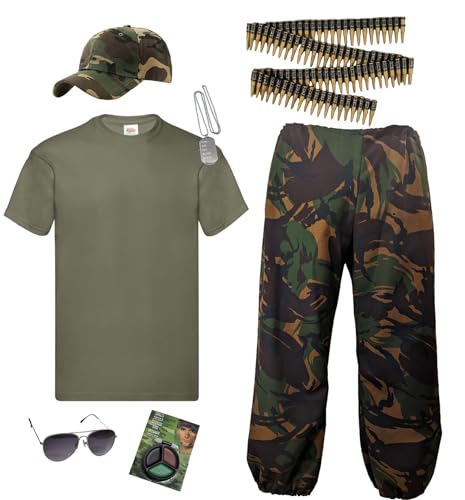 The Dragons Den Kostüm für Erwachsene, Camouflage, Militär, Soldat, Junggesellenabschied, Kostüm [S-M Hose, kleines T-Shirt] von The Dragons Den