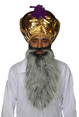 The Dragons Den Sultan Jafar Indischer goldener Turban & Bart Bollywood Kostüm-Set [Grau] von The Dragons Den