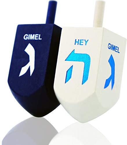 The Dreidel Company Let's Play The Chanukkah Game Extra Large Blue & White Wood Dreidels 2-Pack XL von The Dreidel Company