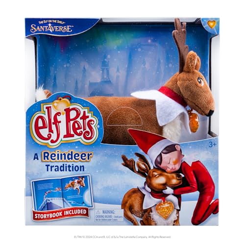 The Elf on The Shelf® Elf Pets® Rentier Tradition | Kuscheliges Rentier mit Illustriertem Buch & Goldenem Herzanhänger | Inkl. Echtheitszertifikat | Englisch von The Elf on the Shelf