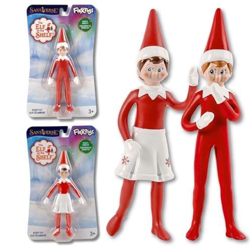 The Elf on the Shelf Bundle – FlexFigs, 15 cm biegbare, bewegliche Actionfiguren, Elfe im Regal, Zubehör – Pose It, Flex It für Urlaubsspaß von The Elf on the Shelf