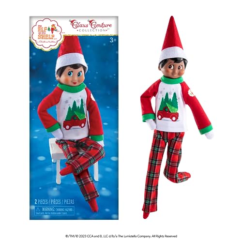 The Elf on the Shelf Claus Couture® Weihnachtsbaum Pyjama | Oberteil mit Weihnachtsbaum-Motiv & Karierte Hose | Scout Elf Outfit von The Elf on the Shelf