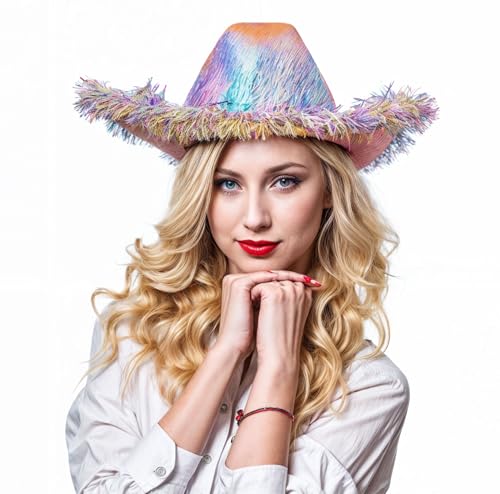 Rosa Glitzer Cowboyhut für Damen und Herren - Unisex Erwachsene Texanischer Cowgirl Hut Fasching Party Zubehör von The Fancy Dress