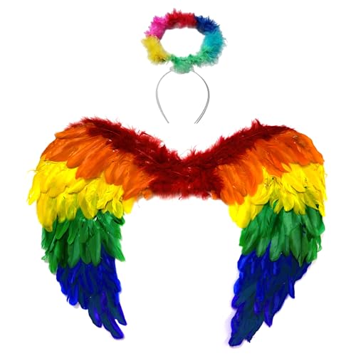 The Fancy Dress® Deluxe-Qualität, Gay Lesbian Pride, Kostüm-Accessoire, Regenbogen-Gangster-Hut, Tattoos, LGBT-Parade, Party, Lot Flügel und Heiligenschein von The Fancy Dress