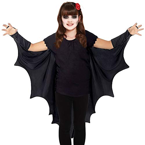 The Fancy Dress® Deluxe schwarze Fledermausflügel Umhang für Erwachsene Vampir Gothic Fledermaus Umhang gruselig Verkleidung Halloween Kostüm Zubehör (Kind) von The Fancy Dress