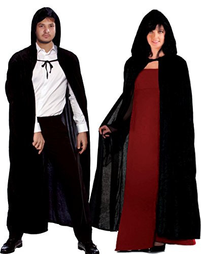 The Fancy Dress Halloween-Kostüm-Umhang mit Kapuze, langer schwarzer Kapuzenmantel für Damen und Herren, Schwarzer Satin, 65 inches von The Fancy Dress