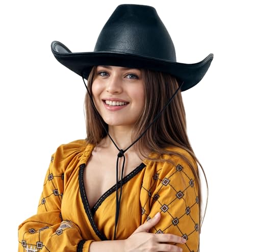 WickedFun Western Black Cowboyhut für Damen und Herren - Unisex Erwachsene Texanischer Cowgirl Hut Fasching Party Zubehör von The Fancy Dress