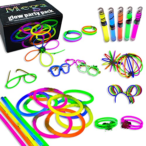 The Glowhouse UK - Mega-Leuchtstäbe - Premium-Qualität - 463-teiliges Partyset für 200 Leuchtstäbe, Armbänder, Halsketten, Brillen, dreireihige Armbänder, Hasenohren, Bälle, Blumen und viel mehr von The Glowhouse